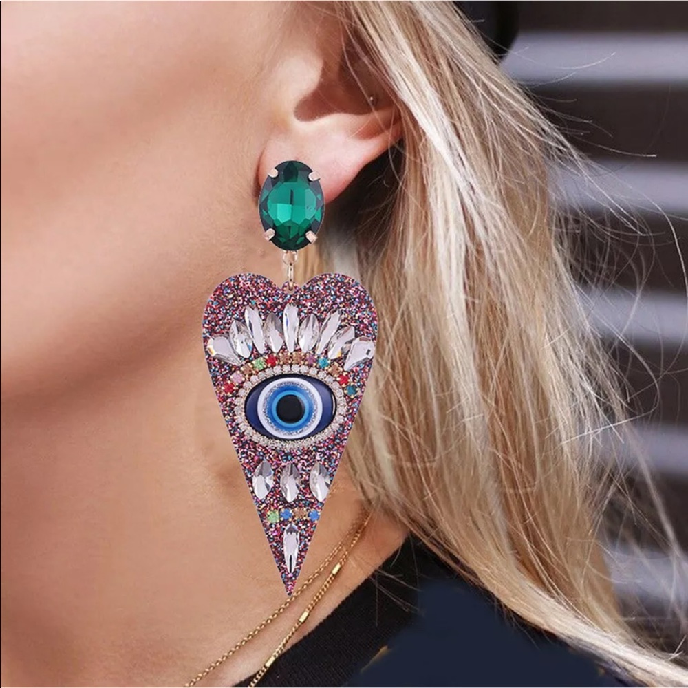 New Trendy Style✨ Boho Crystal Evil Eye Earrings - Picture 1 of 2